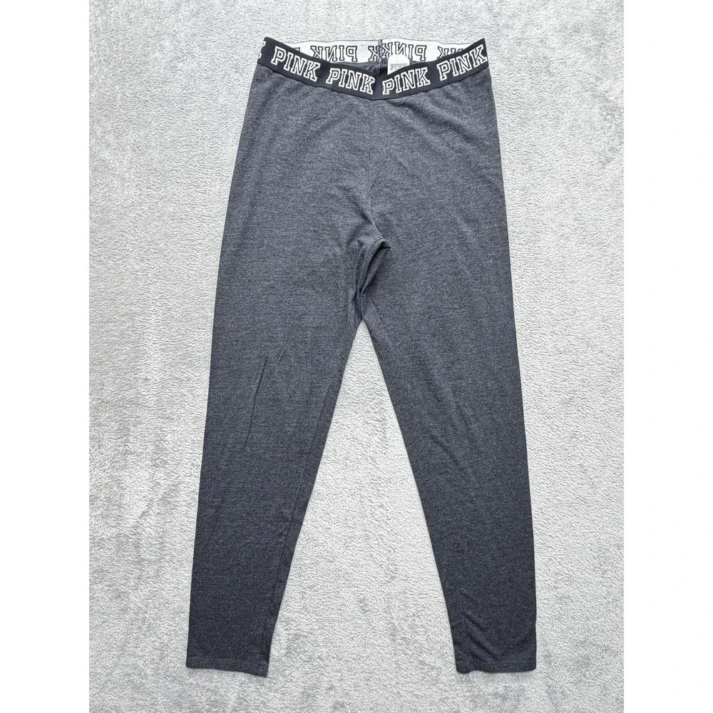 PINK‎ Leggings Womens L Gray Ankle Elastic Waist Stretch Jersey Logo Comfort